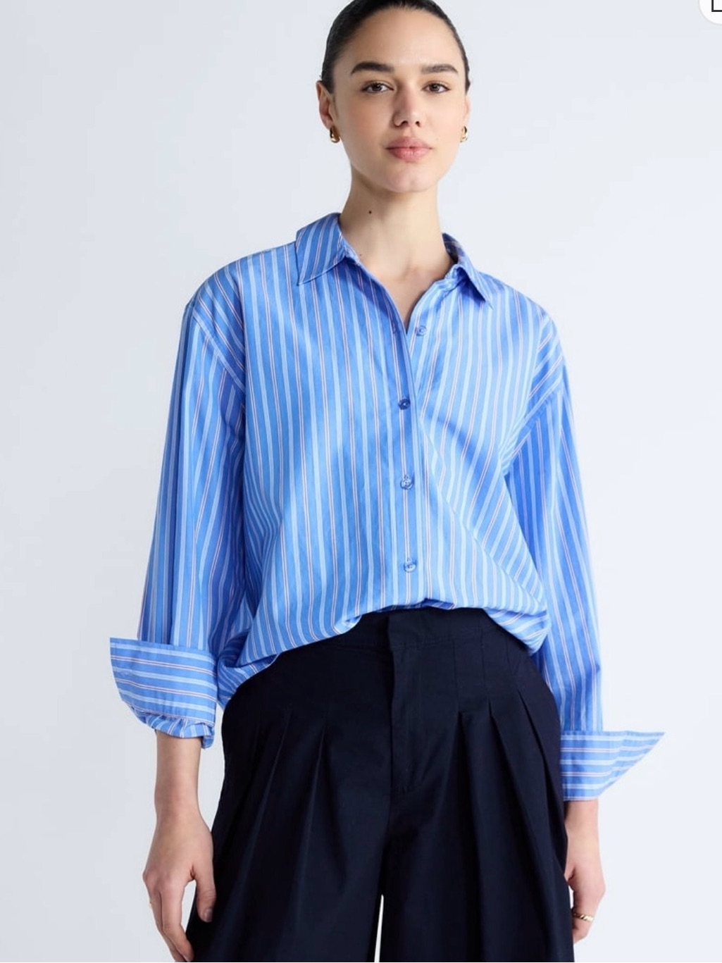 Nwt Free Assembly Relaxed Button-Down Shirt - Blue Stripe